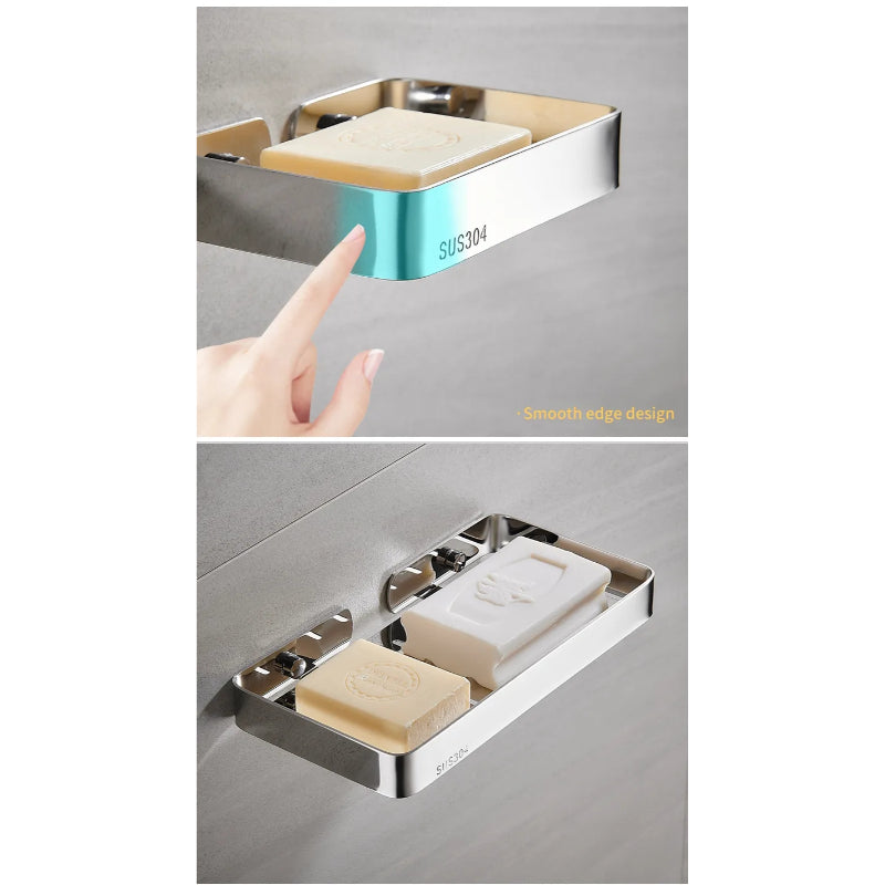 Premium Soap Dish and Organizer in Heavy Duty 304 SUS Stainless Steel for Bathrooms, Wash Areas | Wall Mounted