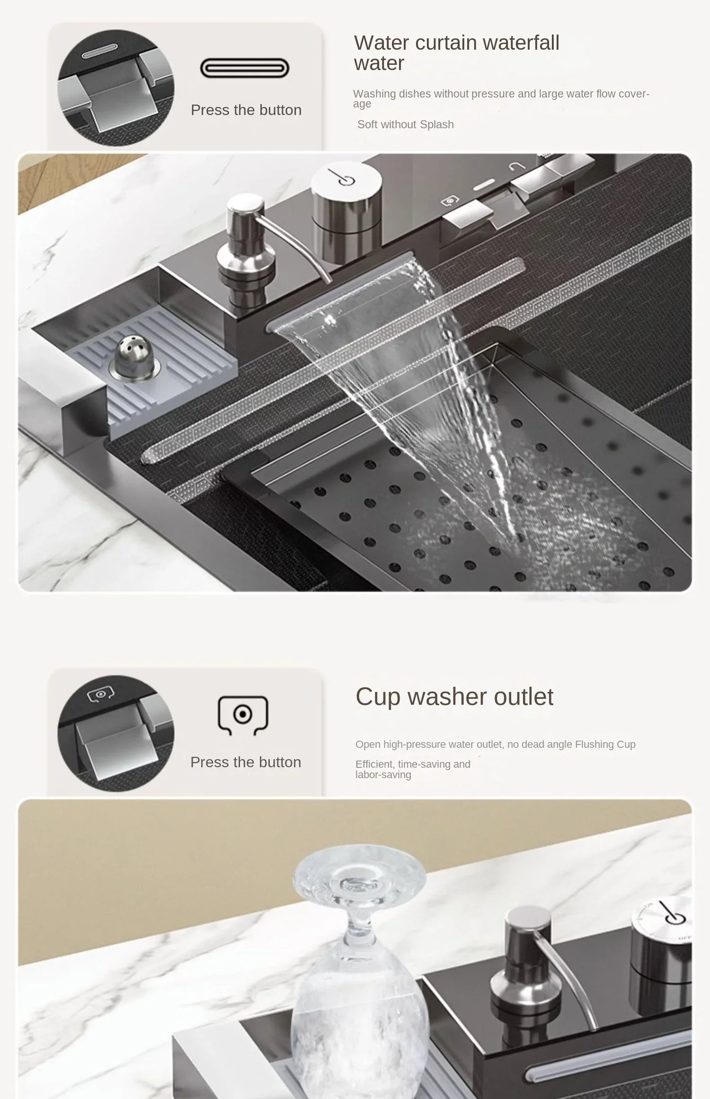 30x18 inch Multifunction Kitchen Sink in Stainless Steel with LED Panel | Scratch Proof Honeycomb Design