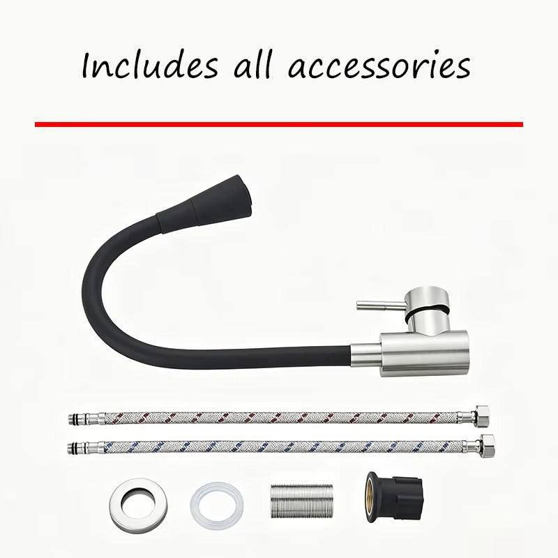 Flexible Neck Sink Mixer in Stainless Steel | Dual Spray Modes | Deck Mounted
