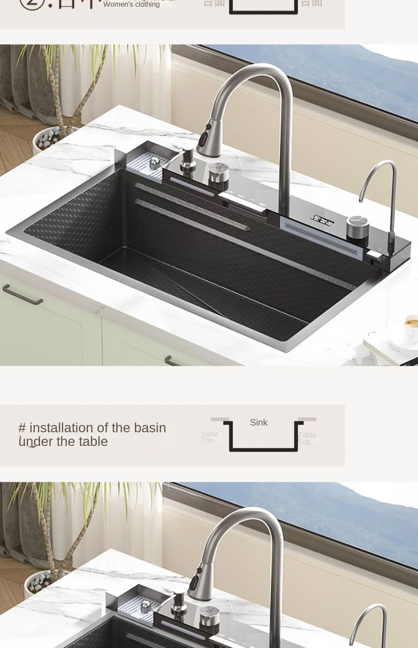 30x18 inch Multifunction Kitchen Sink in Stainless Steel with LED Panel | Scratch Proof Honeycomb Design