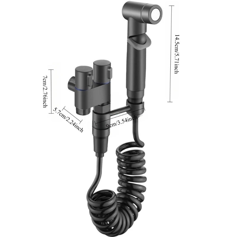 2 in 1 Double Heavy T-Cock Stainless Steel with Toilet Shower Set in ABS Plastic | Black, Chrome & Gun Grey
