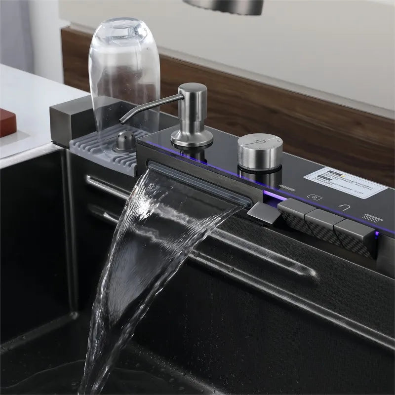 30x18 inch Multifunction Kitchen Sink in Stainless Steel with LED Panel | Scratch Proof Honeycomb Design