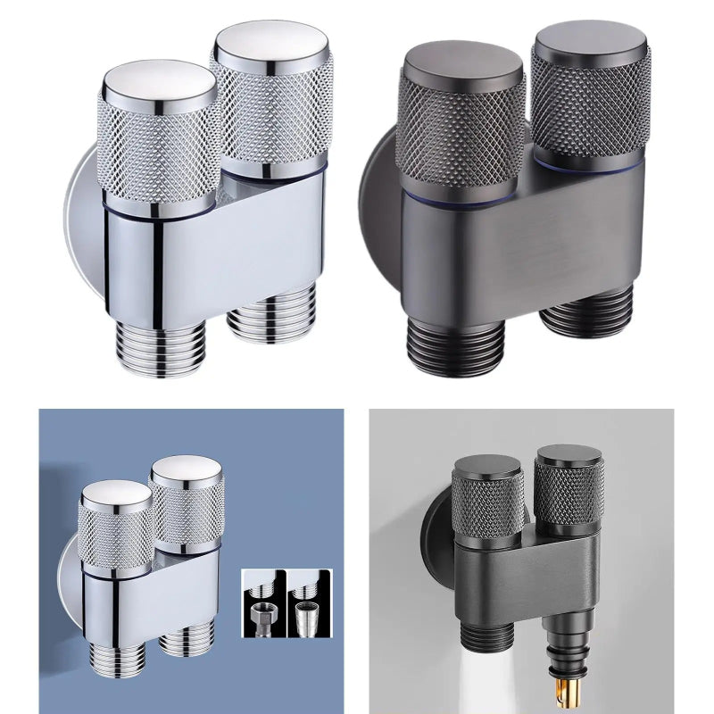 2 in 1 Double Heavy T-Cock Stainless Steel with Toilet Shower Set in ABS Plastic | Black, Chrome & Gun Grey