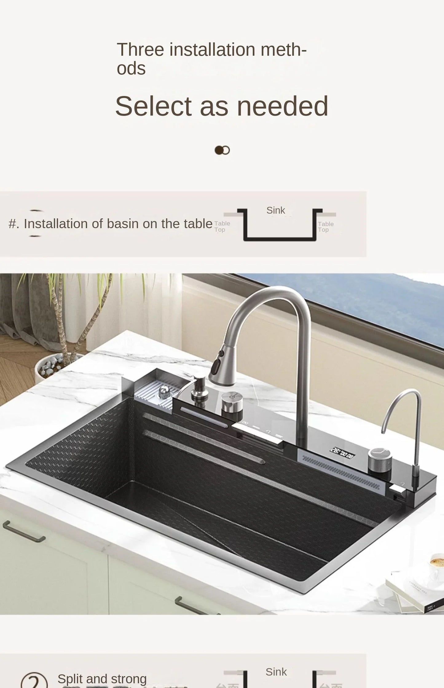 30x18 inch Multifunction Kitchen Sink in Stainless Steel with LED Panel | Scratch Proof Honeycomb Design