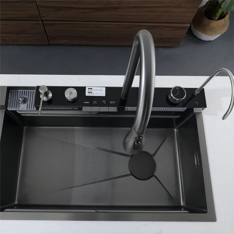 30x18 inch Multifunction Kitchen Sink in Stainless Steel with LED Panel | Scratch Proof Honeycomb Design