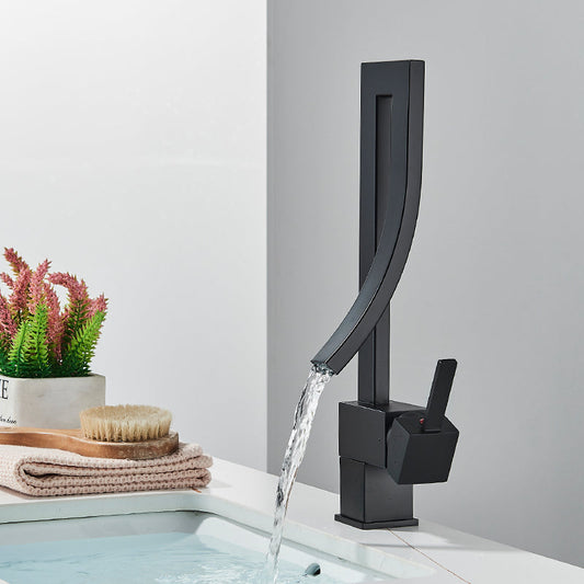 Waterfall 360° Moveable Faucet in All Black for Bathroom and Wash Basin | Stainless Steel | Hot and Cold Mixer