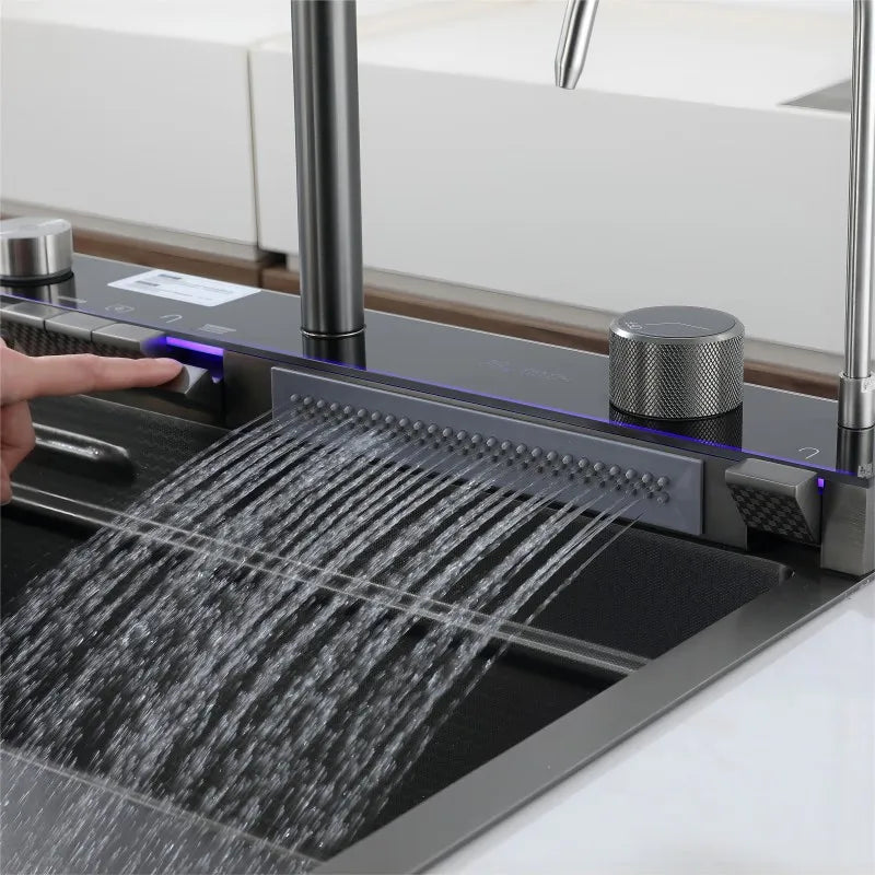 30x18 inch Multifunction Kitchen Sink in Stainless Steel with LED Panel | Scratch Proof Honeycomb Design