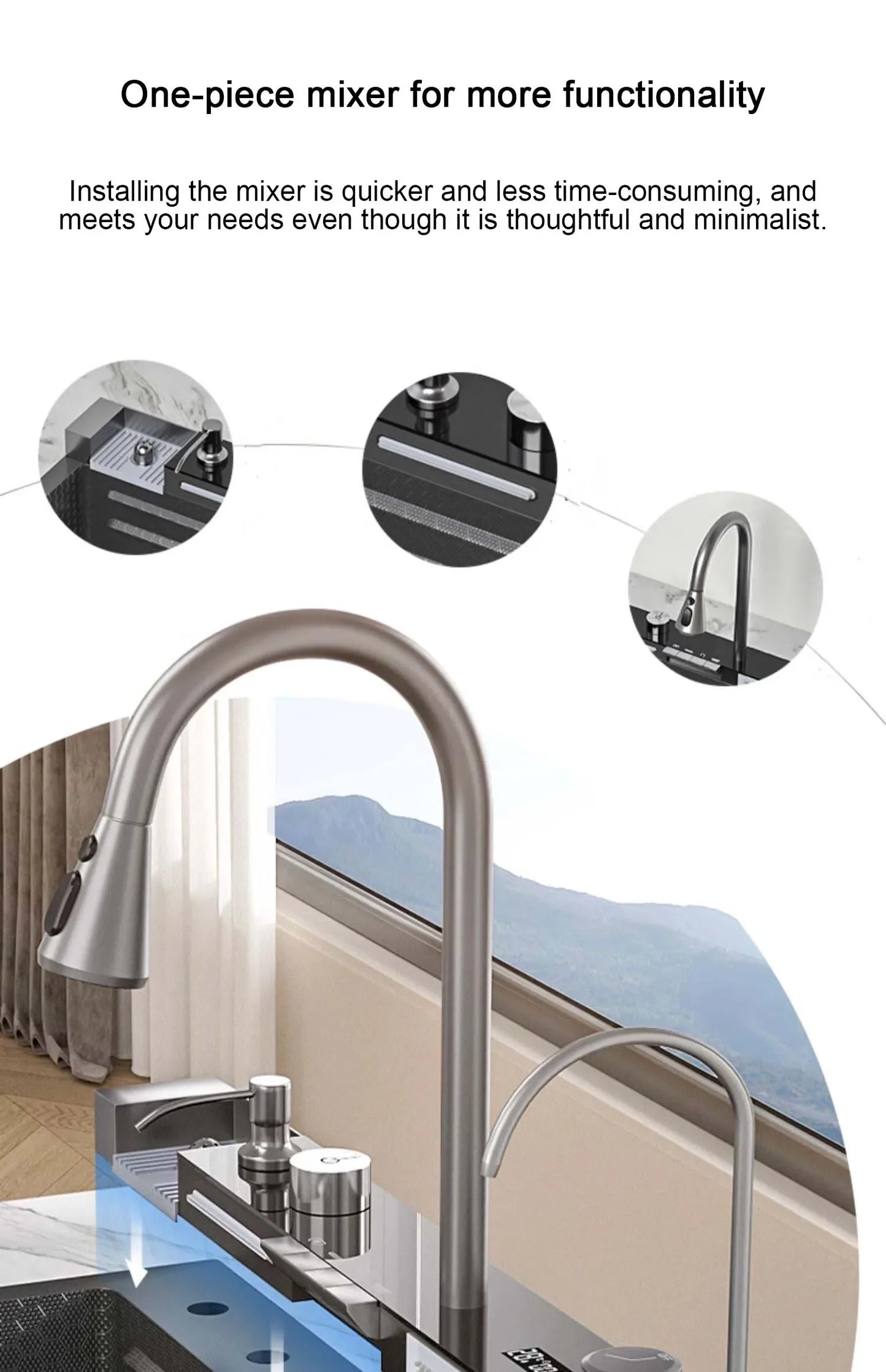 30x18 inch Multifunction Kitchen Sink in Stainless Steel with LED Panel | Scratch Proof Honeycomb Design