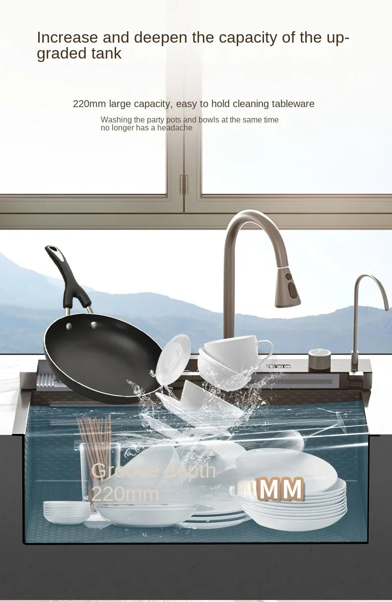 30x18 inch Multifunction Kitchen Sink in Stainless Steel with LED Panel | Scratch Proof Honeycomb Design