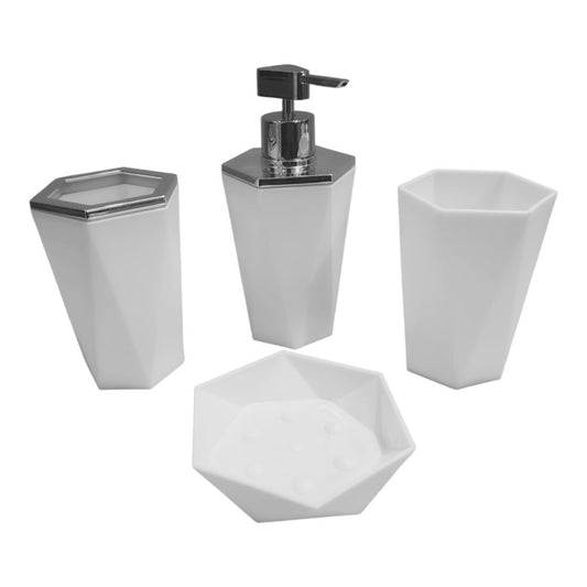4pcs Bathroom Accessories White | Dispenser + Brush Holder + Soap Dish + Rinse Cup