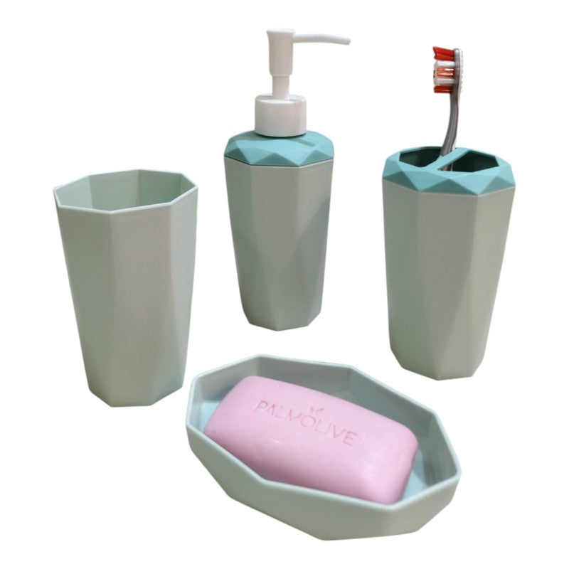 4pcs Bathroom Accessories Set Sage Green | Dispenser + Brush Holder + Soap Dish + Rinse Cup