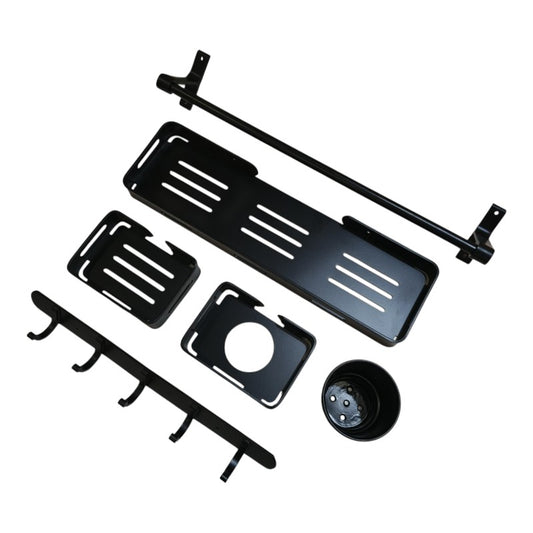 5pcs Aluminium Accessories Set Matt Black | Shelf + Soap Dish + Brush Holder + Towel Rod + Wall Hanger
