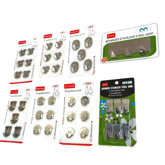 Adhesive Hooks Set in Stainless Steel | Sticky Wall Hooks