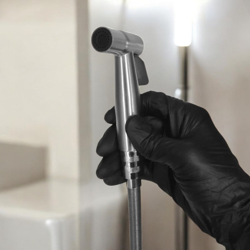 Stainless Steel Muslim Shower Set 5"inches Head + 1 Meter Spring Pipe in Silver | High Water Pressure | Easy Installation