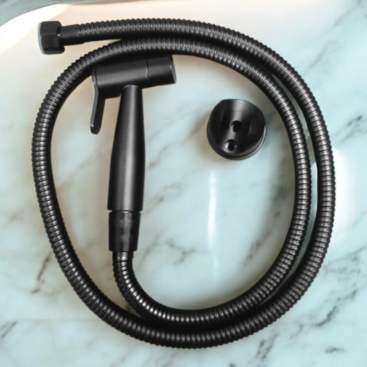 Matt Black Heavy Duty Stainless Steel Muslim Shower Set 5"inches Head + 1.2 Meter Pipe | High Water Pressure | Easy Installation