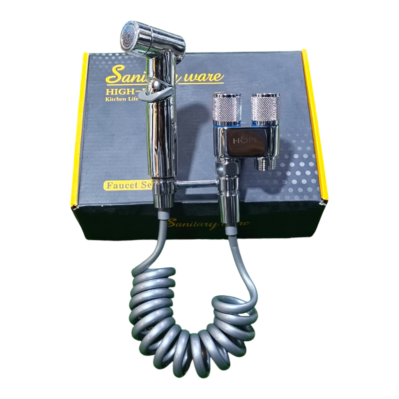 2 in 1 Double Heavy T-Cock Stainless Steel with Toilet Shower Set in ABS Plastic | Black, Chrome & Gun Grey