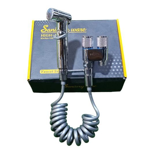 2 in 1 Double Heavy T-Cock Stainless Steel with Toilet Shower Set in ABS Plastic | Black, Chrome & Gun Grey