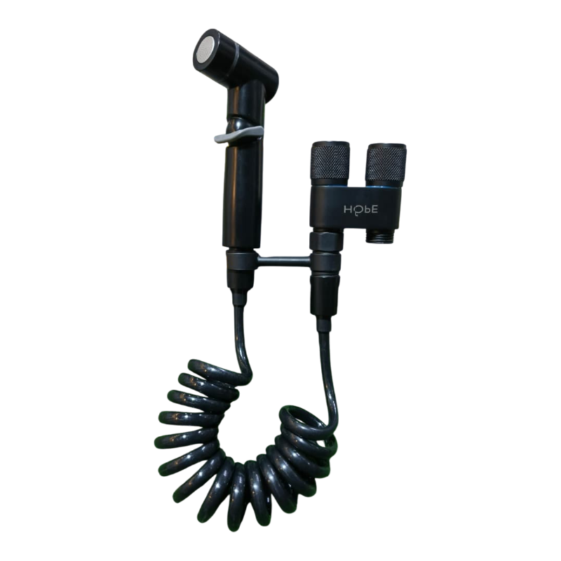 2 in 1 Double Heavy T-Cock Stainless Steel with Toilet Shower Set in ABS Plastic | Black, Chrome & Gun Grey