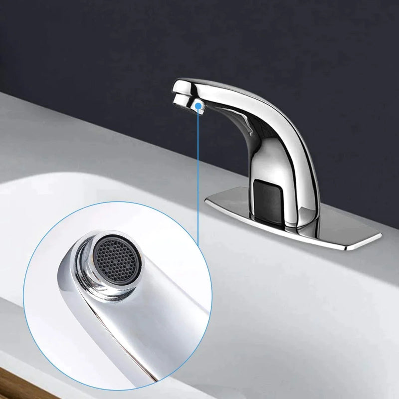 AC/DC Automatic Bathroom Faucet in Stainless Steel Shiny Chrome | Single Line