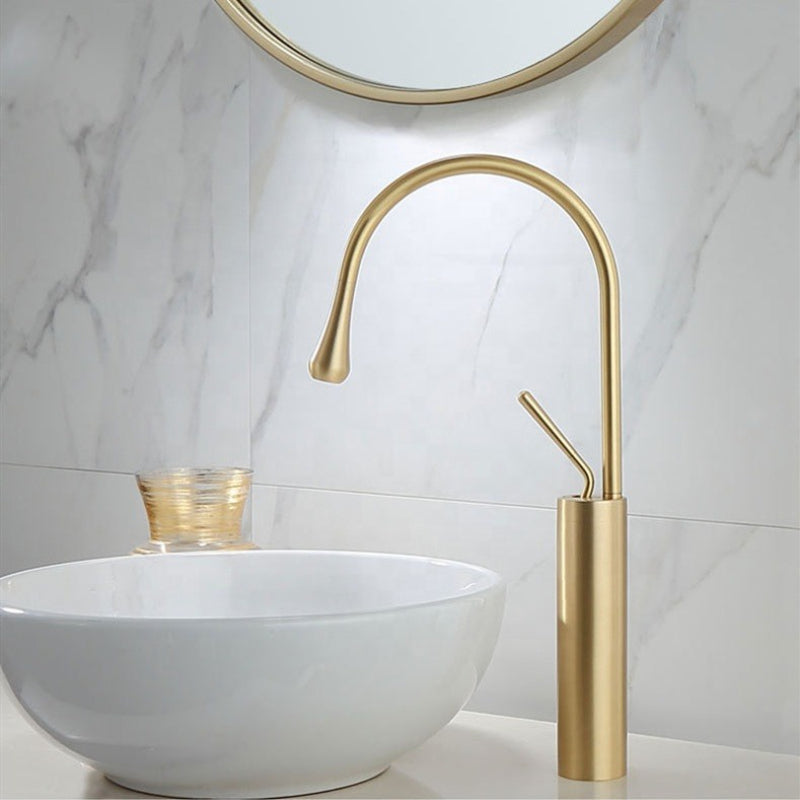 Premium Slim Neck Basin Mixer 17" inches in Dull Gold | Stainless Steel | Hot and Cold Mixer