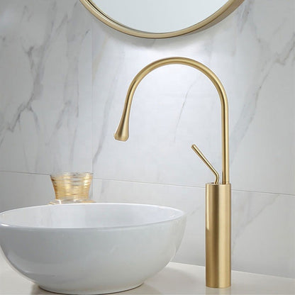 Premium Slim Neck Basin Mixer 17" inches in Dull Gold | Stainless Steel | Hot and Cold Mixer