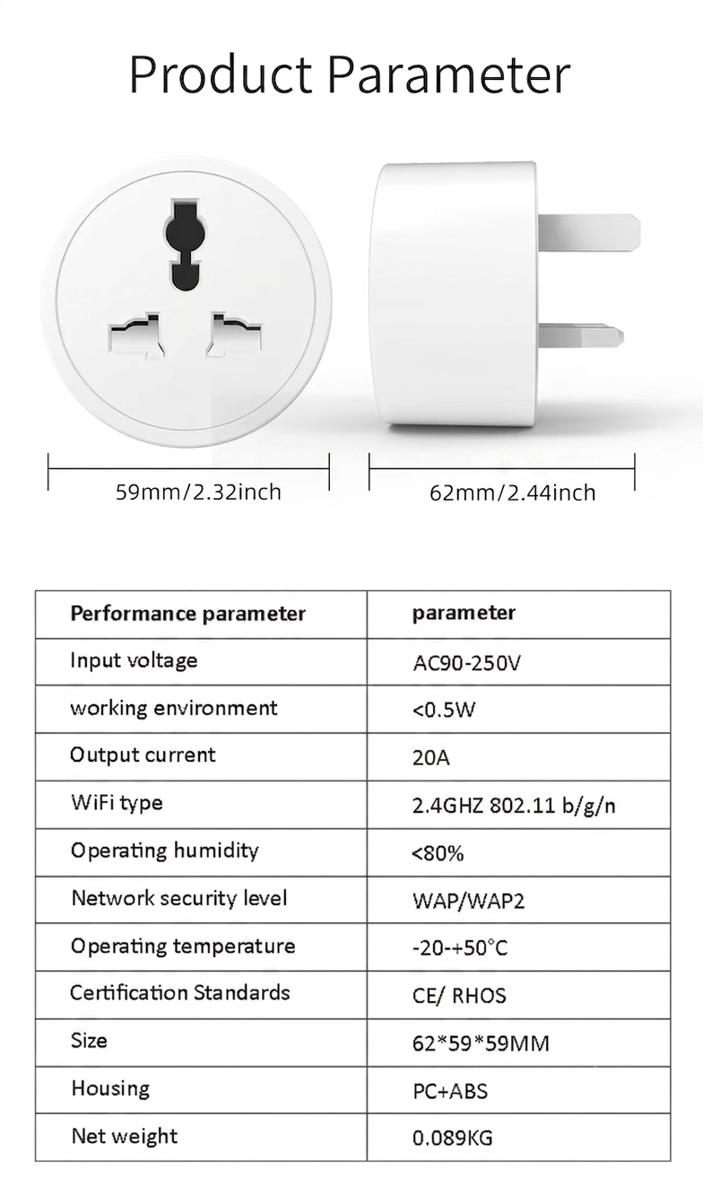 Smart Wi-fi 20A Plug 3 Pin