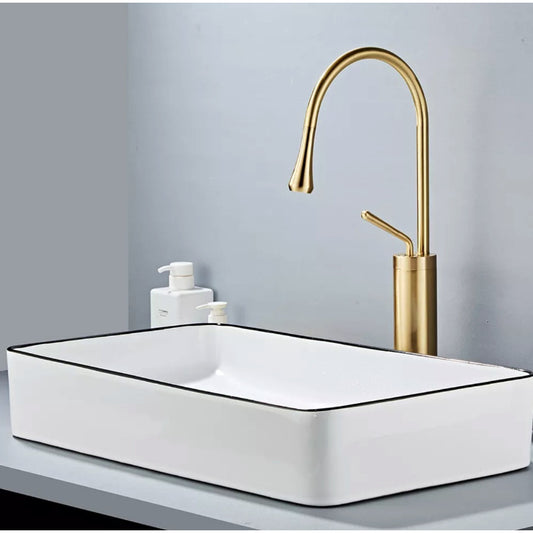 Premium Slim Neck Basin Mixer 17" inches in Dull Gold | Stainless Steel | Hot and Cold Mixer