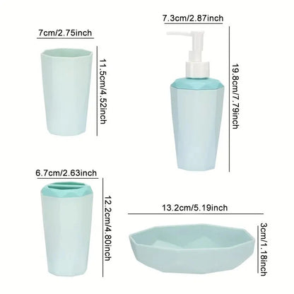 4pcs Bathroom Accessories Set Sage Green  | Dispenser + Brush Holder + Soap Dish + Rinse Cup