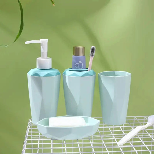4pcs PVC Bathroom Accessories Set Sage Green  | Dispenser + Brush Holder + Soap Dish + Rinse Cup