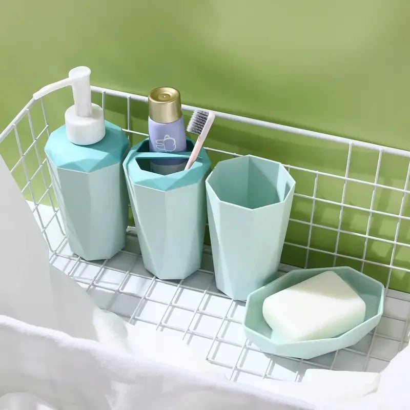 4pcs Bathroom Accessories Set Sage Green  | Dispenser + Brush Holder + Soap Dish + Rinse Cup