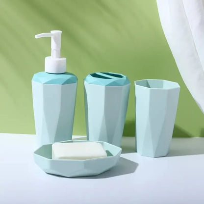 4pcs Bathroom Accessories Set Sage Green  | Dispenser + Brush Holder + Soap Dish + Rinse Cup