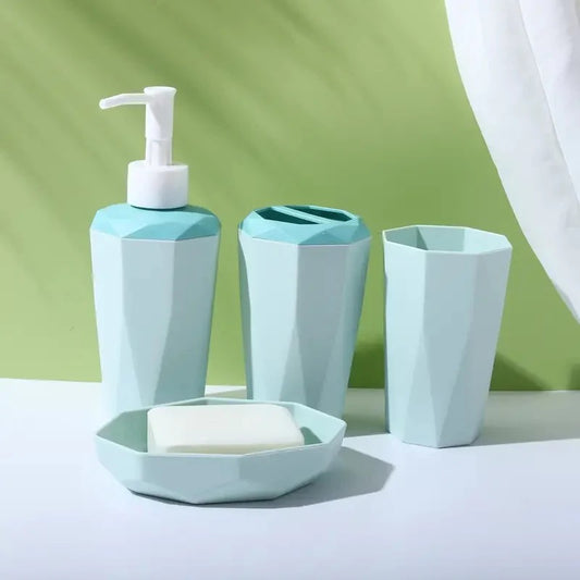 4pcs PVC Bathroom Accessories Set Sage Green  | Dispenser + Brush Holder + Soap Dish + Rinse Cup