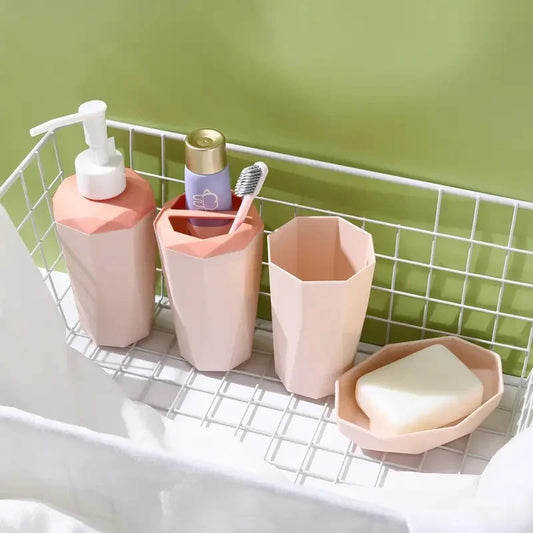 4pcs PVC Bathroom Accessories Set Light Pink  | Dispenser + Brush Holder + Soap Dish + Rinse Cup