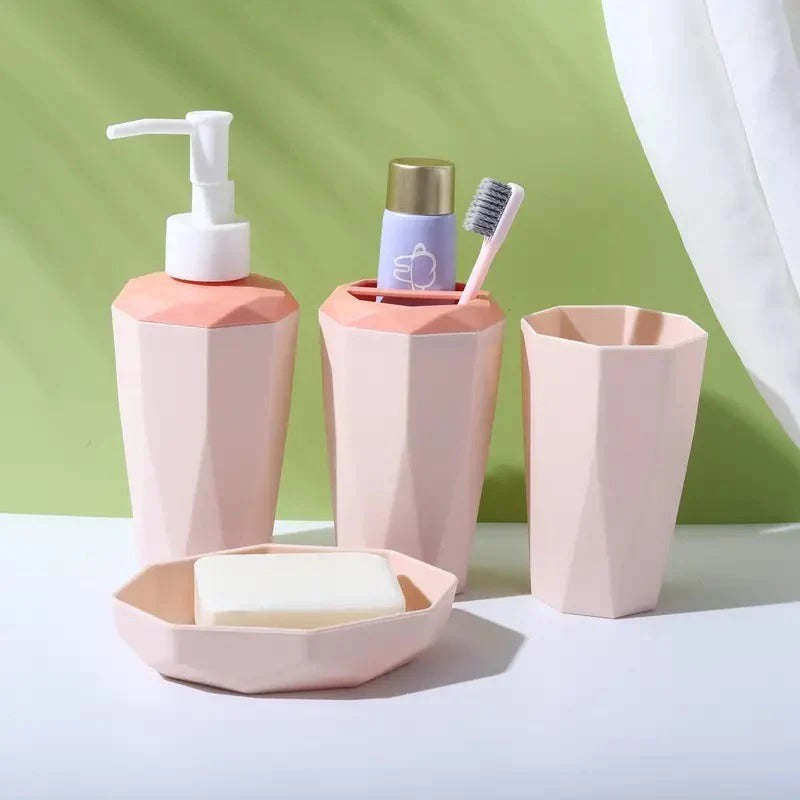 4pcs Bathroom Accessories Set Light Pink  | Dispenser + Brush Holder + Soap Dish + Rinse Cup
