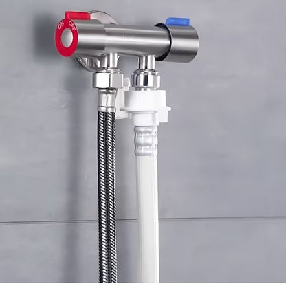 1 in 2 Out T-Cock Valve G1/2" inch Connection in Stainless Steel with Independent Outlet Control on Sides for Bathrooms or Wash Areas