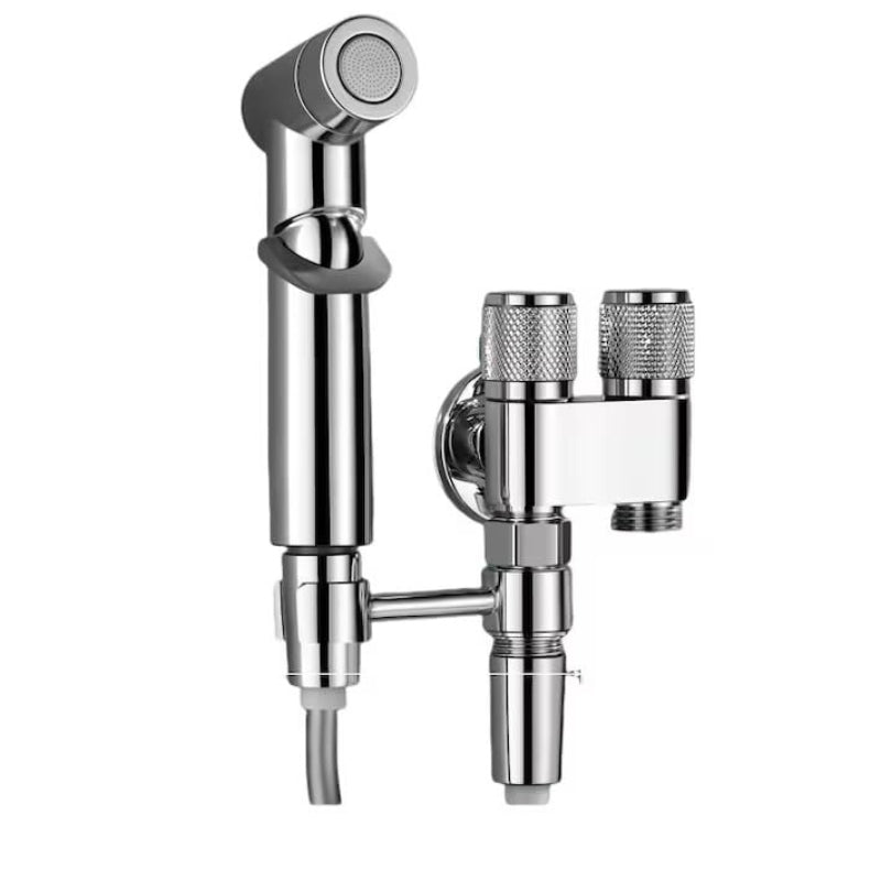 2 in 1 Double Heavy T-Cock Stainless Steel with Toilet Shower Set in ABS Plastic | Black, Chrome & Gun Grey