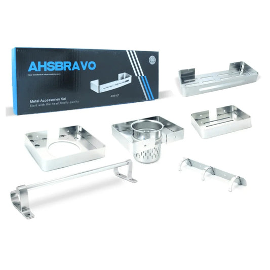 5pcs Aluminium Bathroom Accessories Set | Shelf + Soap Dish + Brush Holder + Towel Rod + Wall Hanger