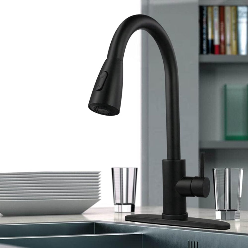Premium 15" inches Pull Out Kitchen Faucet in Stainless Steel  All Black | Shower and Bubble Modes | Hot and Cold Mixer | Splash Proof | 360° Moveable