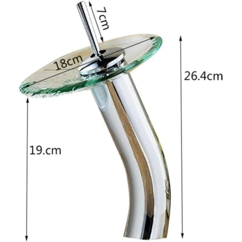 Premium Glass Waterfall Vanity Bowl Mixer 10" inches Staineless Steel in Shiny Chrome | Hot & Cold Mixer