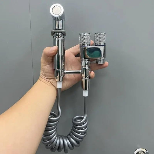 2 in 1 Double Heavy T-Cock Stainless Steel with Toilet Shower Set in ABS Plastic | Black, Chrome & Gun Grey