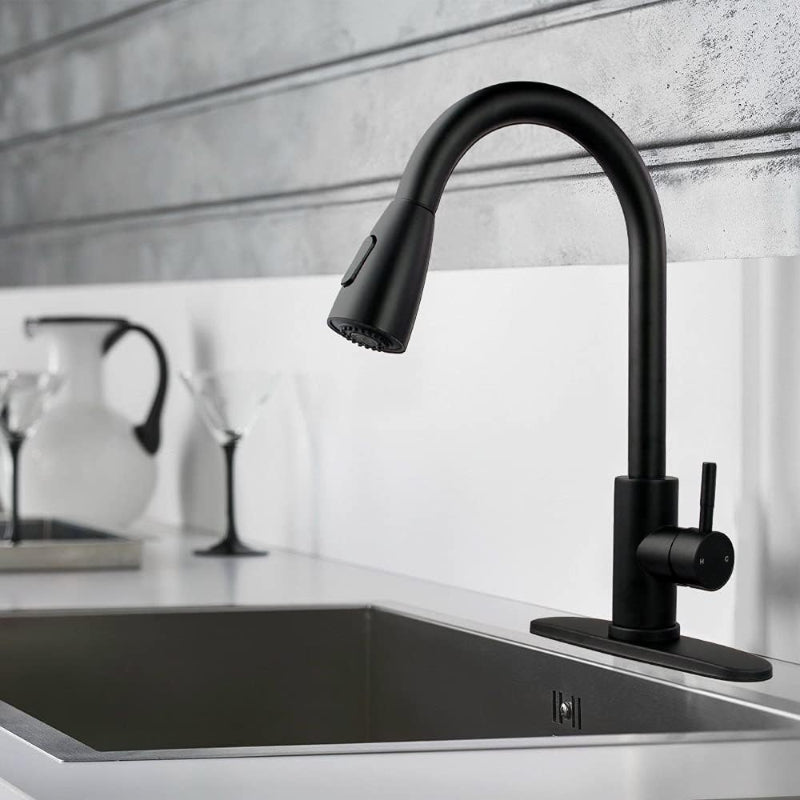 Premium 15" inches Pull Out Kitchen Faucet in Stainless Steel  All Black | Shower and Bubble Modes | Hot and Cold Mixer | Splash Proof | 360° Moveable