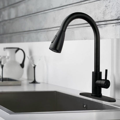Premium 15" inches Pull Out Kitchen Faucet in Stainless Steel  All Black | Shower and Bubble Modes | Hot and Cold Mixer | Splash Proof | 360° Moveable