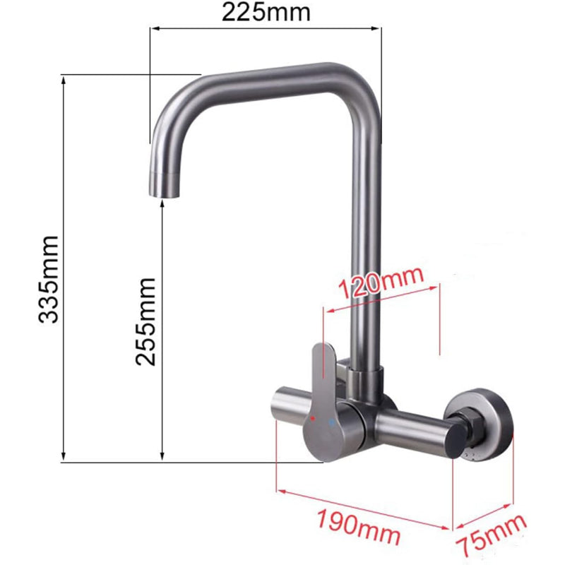 Premium 11" inches Kitchen Faucet in Stainless Steel | Brushed Nickle | Hot and Cold Mixer | Wall Mounted | 360° Moveable