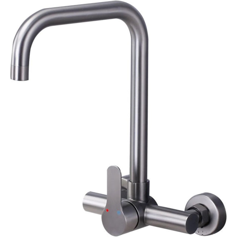 Premium 11" inches Kitchen Faucet in Stainless Steel | Brushed Nickle | Hot and Cold Mixer | Wall Mounted | 360° Moveable
