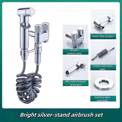 2 in 1 Double Heavy T-Cock Stainless Steel with Toilet Shower Set in ABS Plastic | Black, Chrome & Gun Grey