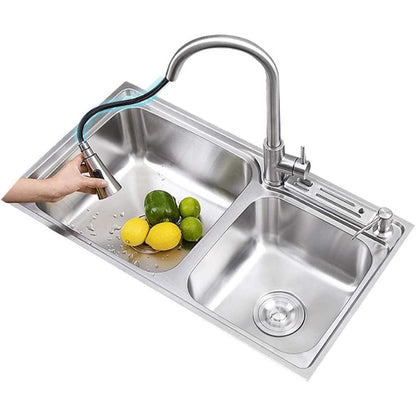 31"x 17" inches Machine Made Kitchen Sink in Stainless Steel | Double Bowl | Drains + Knife's Holder  Included
