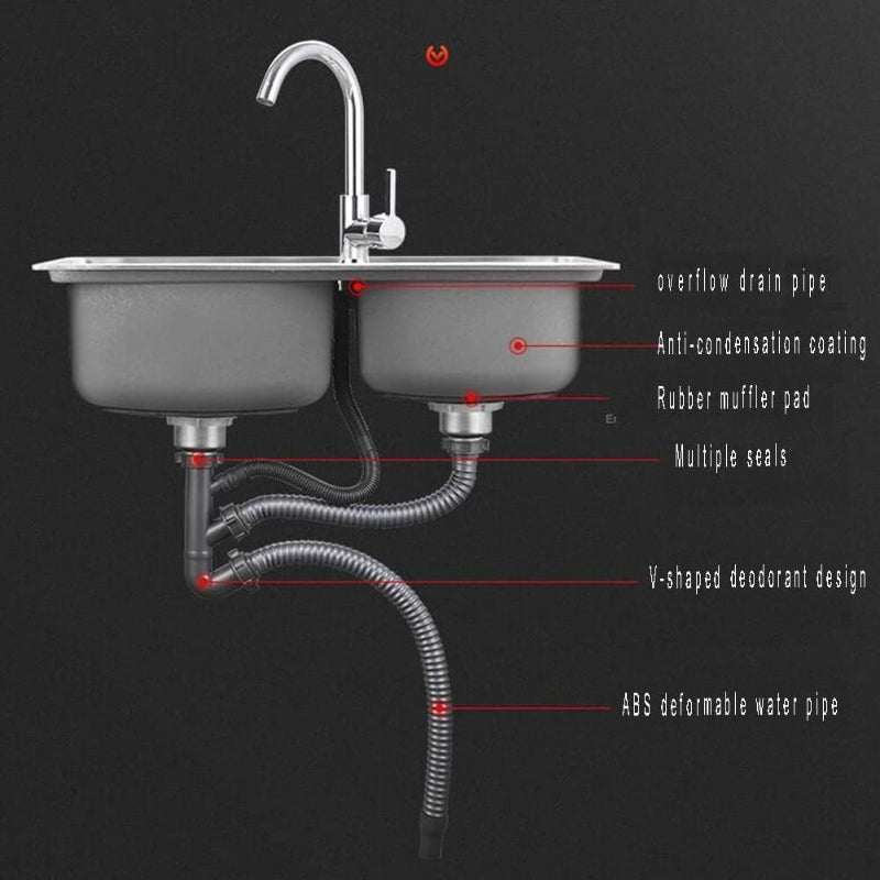 31"x 17" inches Machine Made Kitchen Sink in Stainless Steel | Double Bowl | Drains + Knife's Holder  Included
