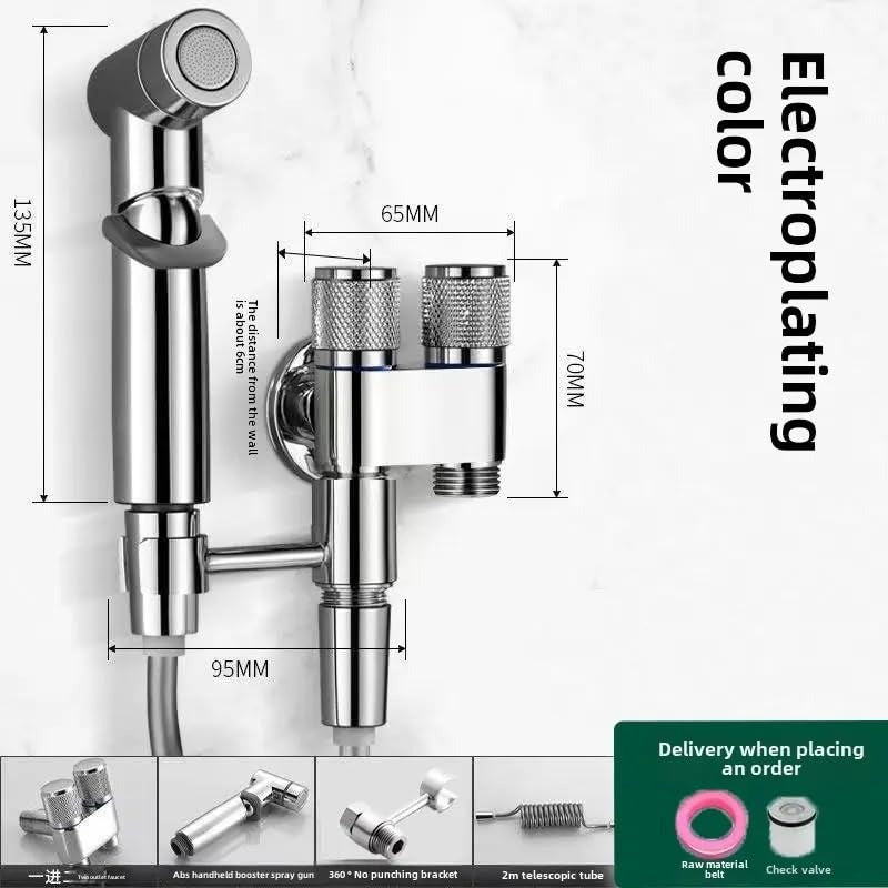 2 in 1 Double Heavy T-Cock Stainless Steel with Toilet Shower Set in ABS Plastic | Black, Chrome & Gun Grey