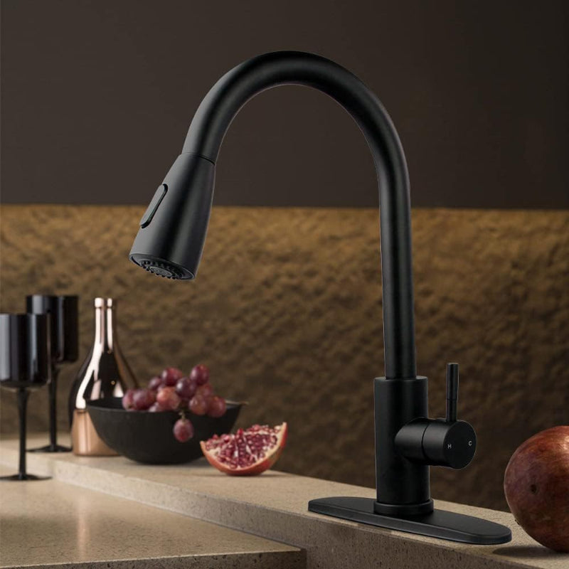 Premium 15" inches Pull Out Kitchen Faucet in Stainless Steel  All Black | Shower and Bubble Modes | Hot and Cold Mixer | Splash Proof | 360° Moveable