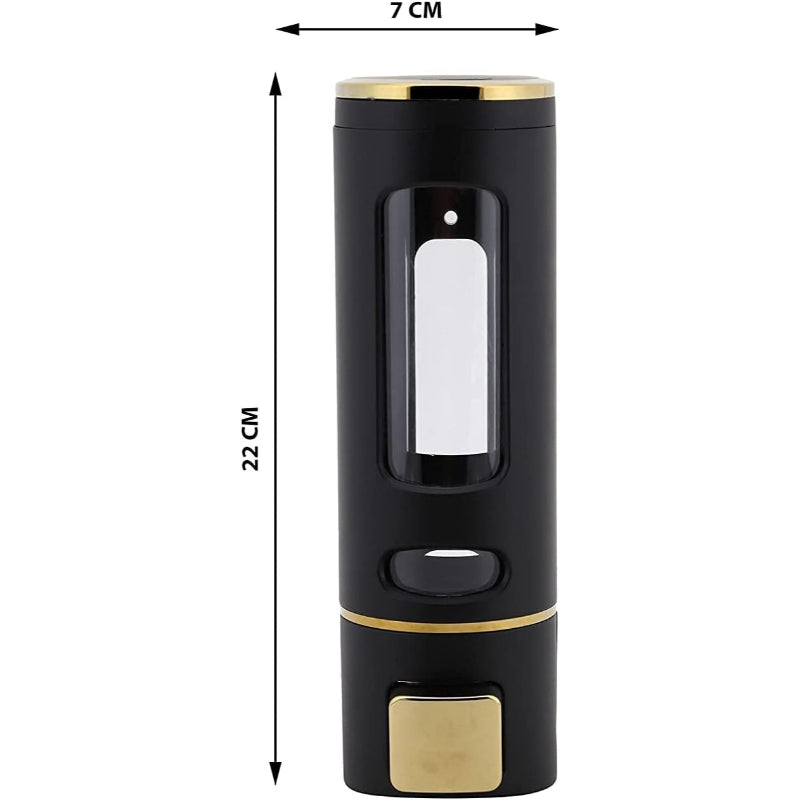 400ml Dispenser in Black/Gold for Liquid Soap, Shampoo, Body Wash or Sanitizer | Made in ABS Plastic | Wall Mounted